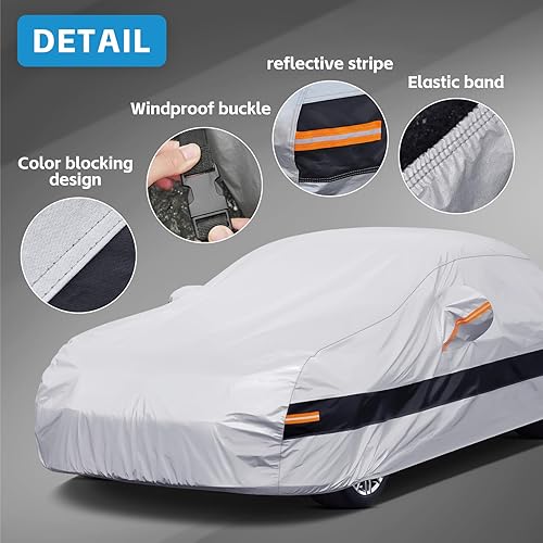Miniatura 3 de Holthly - Funda de automóvil de 10 capas impermeable para todo tipo de clima para sedán, 100% impermeable, cubiertas de automóvil para exteriores