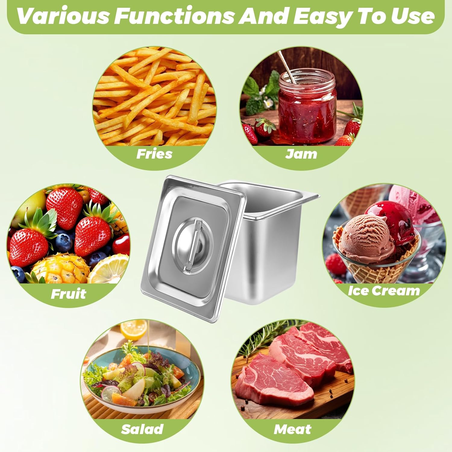 6 Set Stainless Steel Hotel Pans 1/6 Size 6 Inch Deep with Lids Steam Table Pans with Lids 1/6 Size 6 Inch Deep Stainless Steel Restaurant Pan Metal Food Pan with Lid for Hotel, Buffet, Home