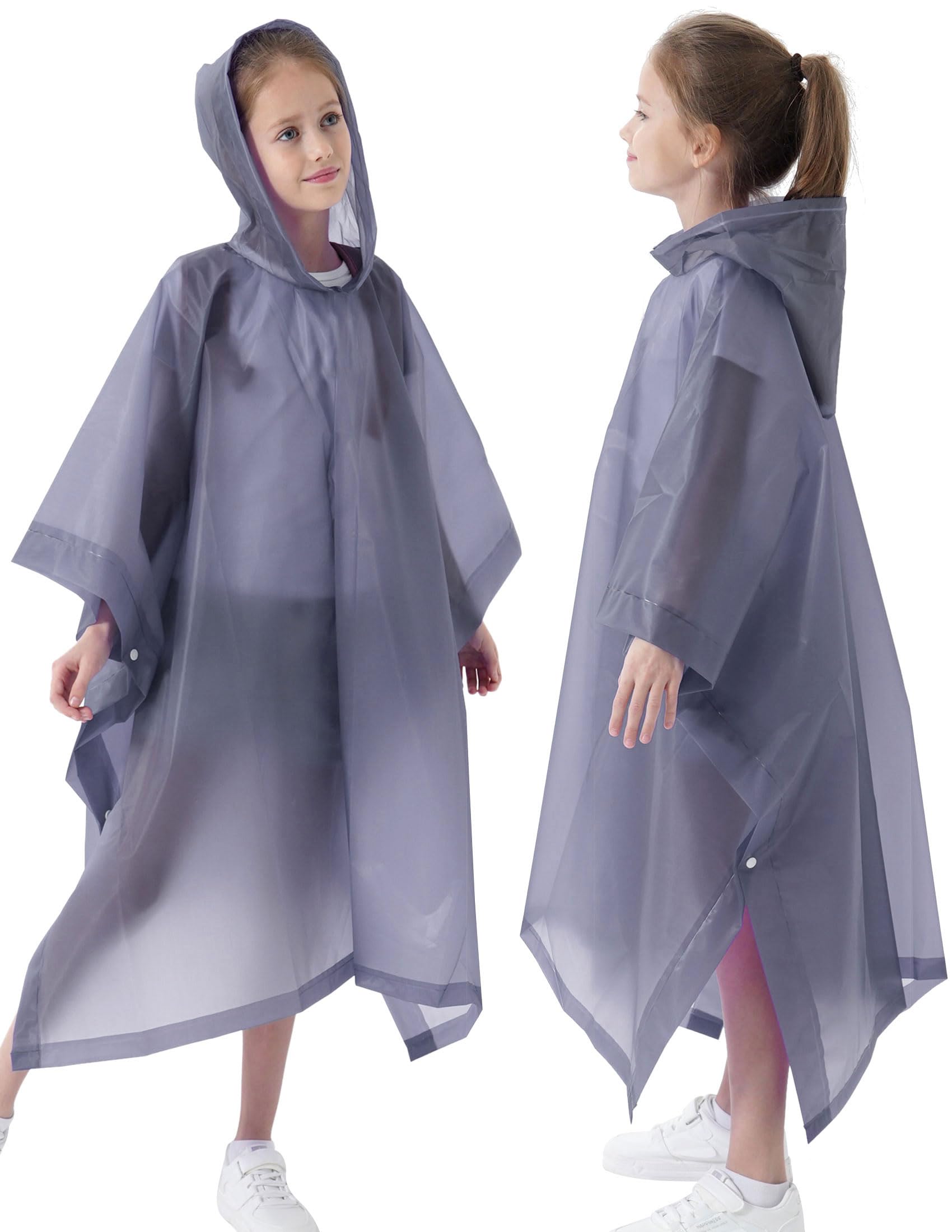 HOOMBOOMRain Poncho for Kids(2 Pack) Waterproof Reusable EVA Raincoat One Size Rain Jackets for Children,Boys and Girls