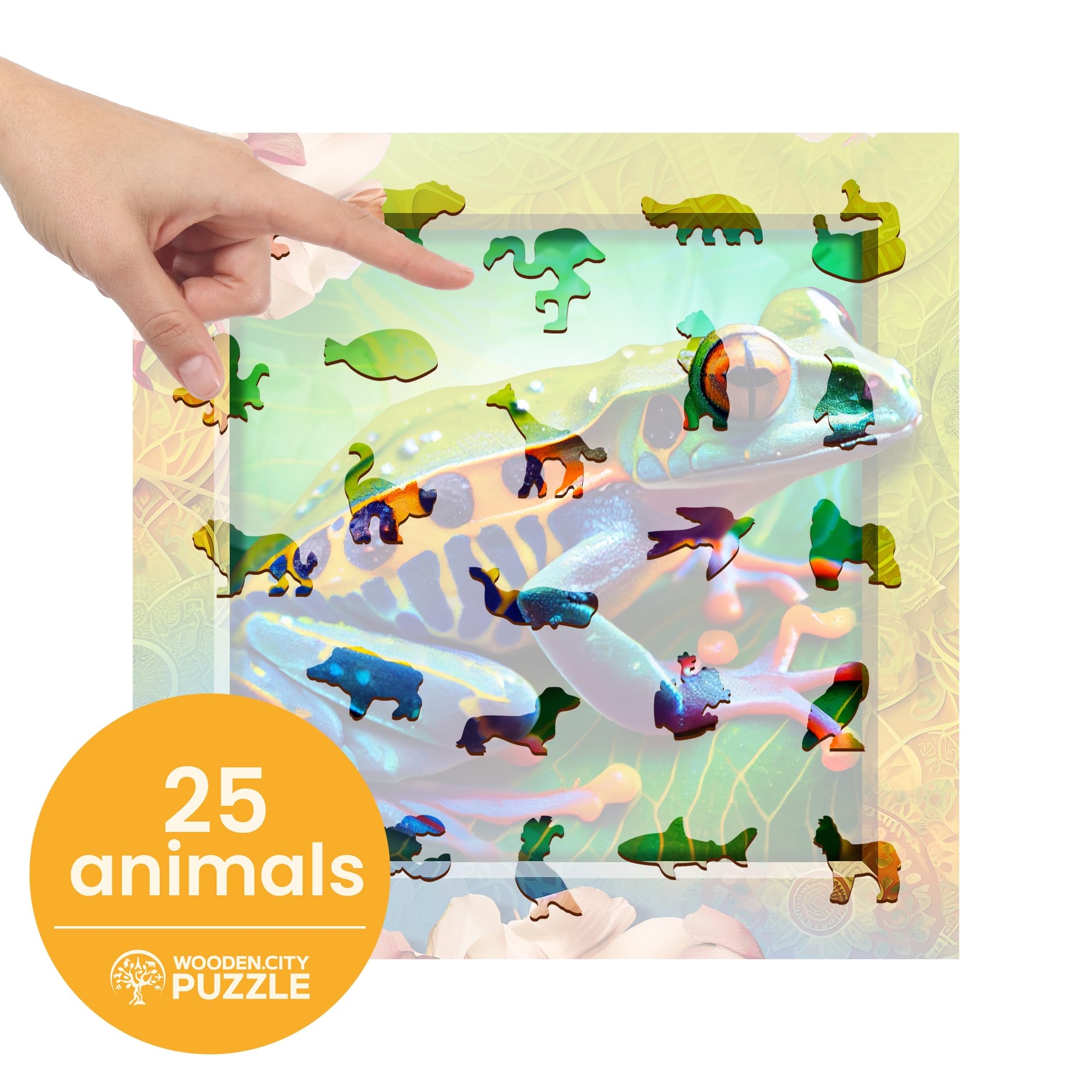 WOODEN.CITY Puzzles en bois coloré grenouille de 250 pièces – Puzzles en bois vibrant pour adultes – Puzzles difficiles en bois en forme d'animal – Puzzles uniques en bois mosaïque pour adultes