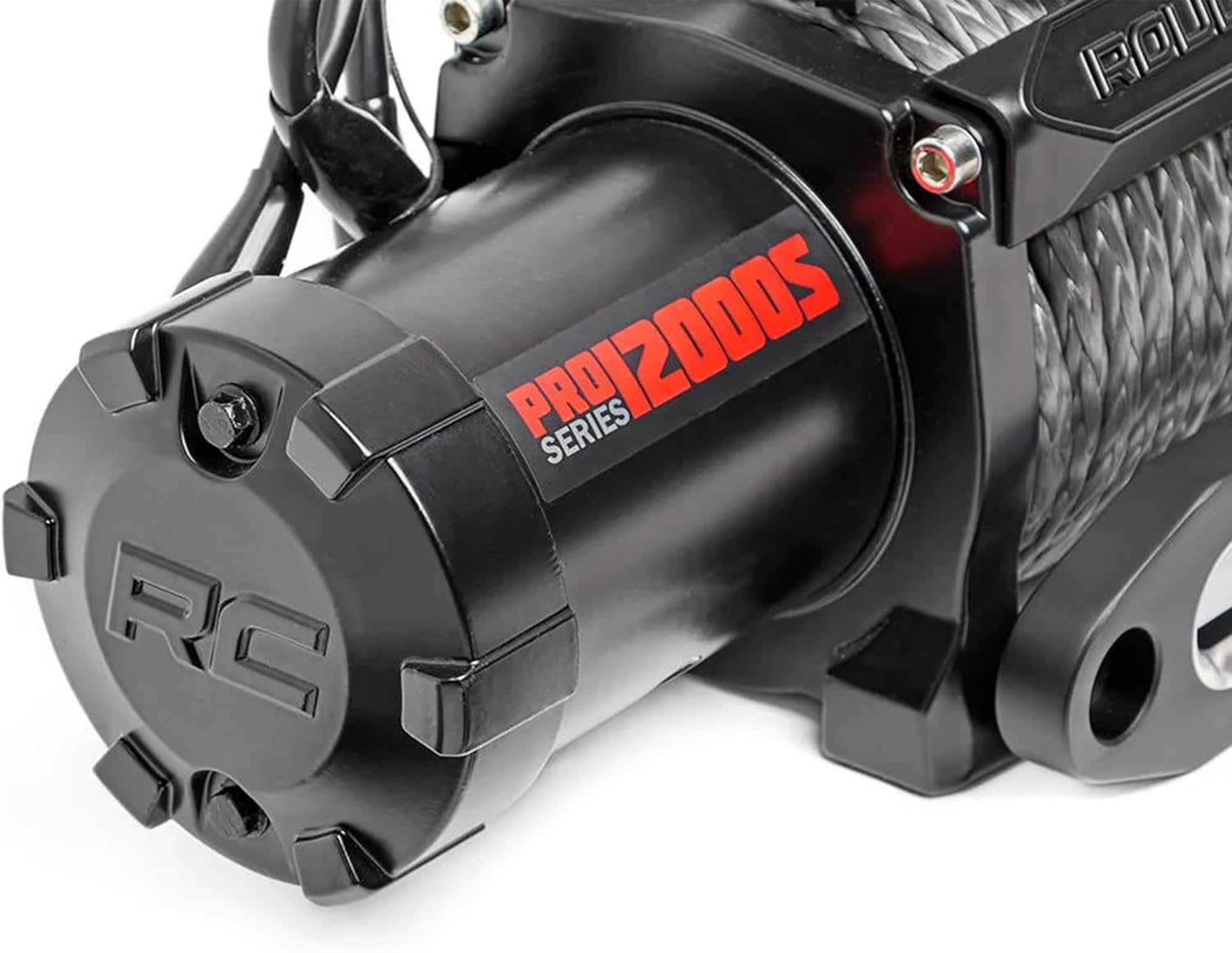 Close-up of the winch motor housing with PRO12000S branding