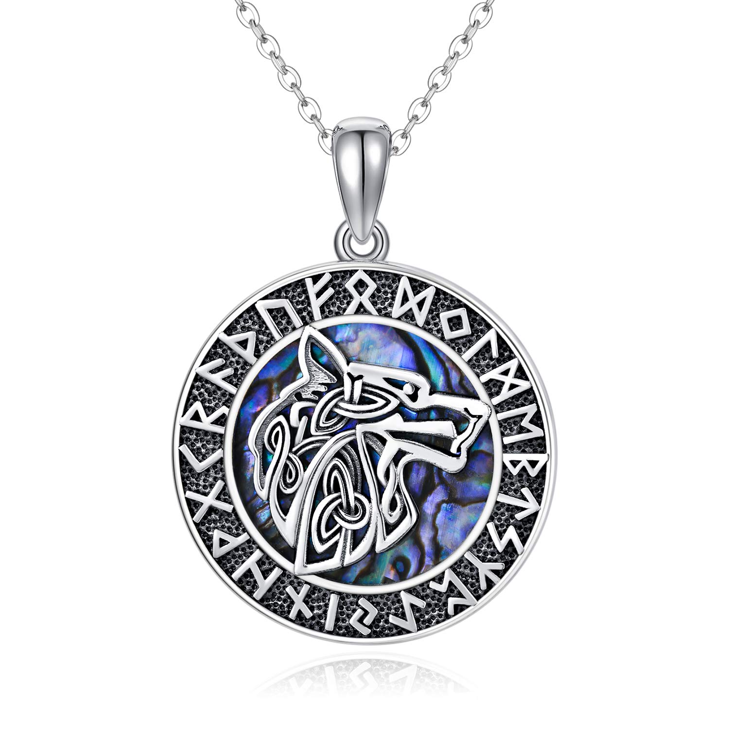 CHENGHONG Viking Wolf Necklace 925 Sterling Silver Wolf Pendant Medallion Viking Necklace for Men Rune Amulet Talisman Jewelry Gifts for Women Men