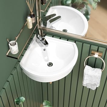 Sarlai Wall Mounted Bathroom Basin Corner Cloakroom Sink 41.5x38.5x15 cm