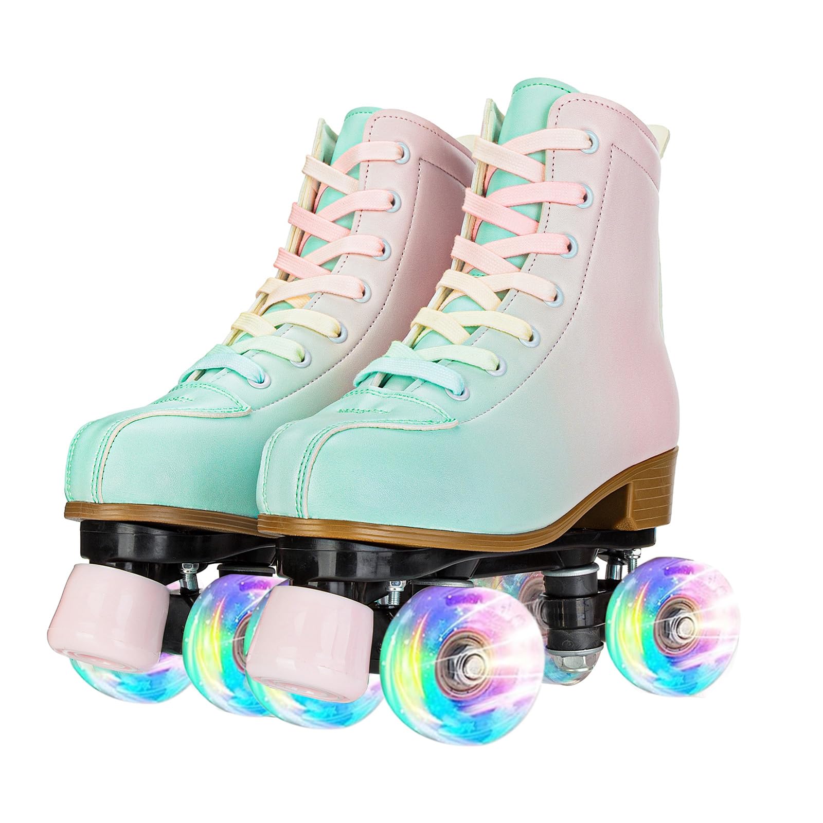Gets Patins à roulettes pour femme - En cuir synthétique - Quatre roues - Double rangée brillante - Pour intérieur et extérieur