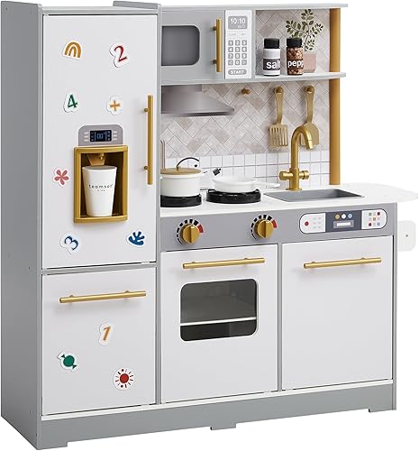 Miniatura 8 de Teamson Kids Little Chef Springfield - Cocina de madera para niños con dispensador de hielo, luces de superficie magnética, sonidos, almacenamiento