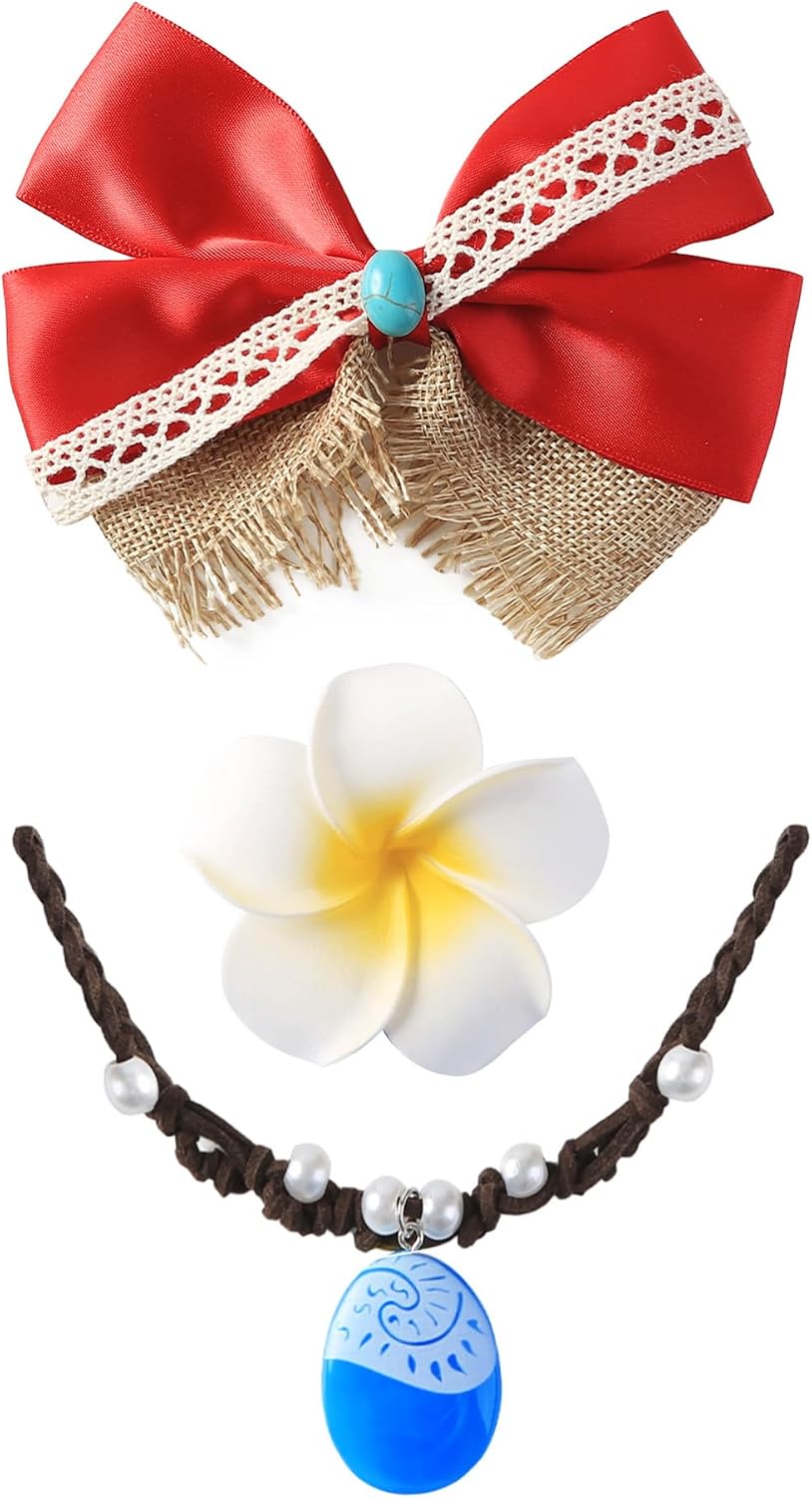 Nuolich Princess Costume Accessories Women Red Hair Bow Necklace Flower Clips Role Play Dress Up