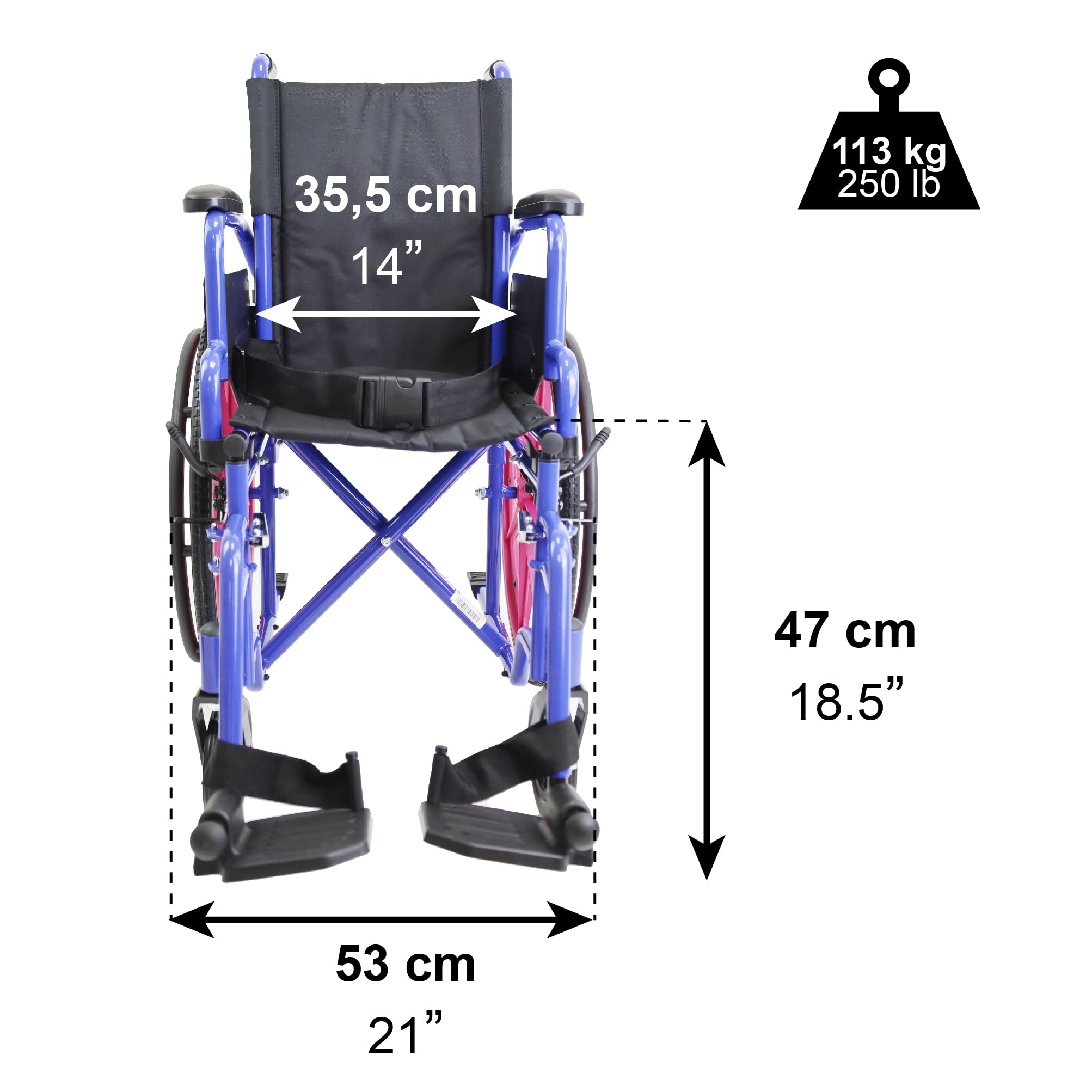 PEPE Mobility Fauteuil Roulant Enfant Pliable Léger, Chaise Roulante Handicapé, Fauteuil Médical Pliante et Légère