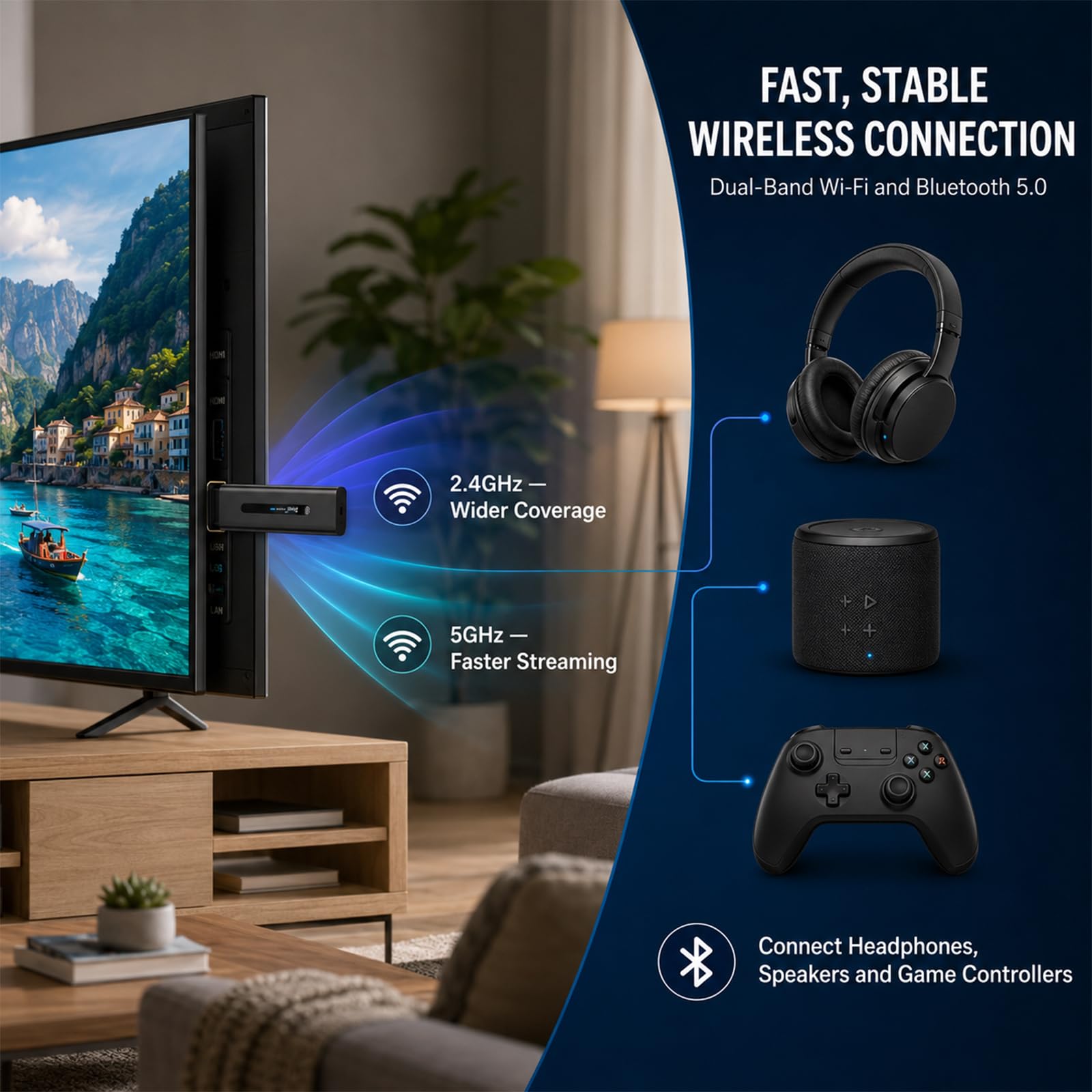 8K UHD Streaming Stick z 2 GB RAM 16 GB ROM | TV Stick Android 14.0, Dual WiFi 2.4G/5G, Bluetooth 5.0, sterowanie głosem do Smart TV, kina domowego i gier