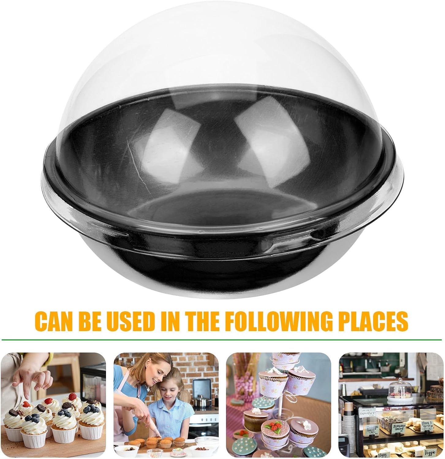 50pcs Mooncake Dome Boxes Mini Dessert Containers Portable Small Cake Boxes with Dome Lid for Cupcakes Muffins and Pastries Large Black Baking Packaging