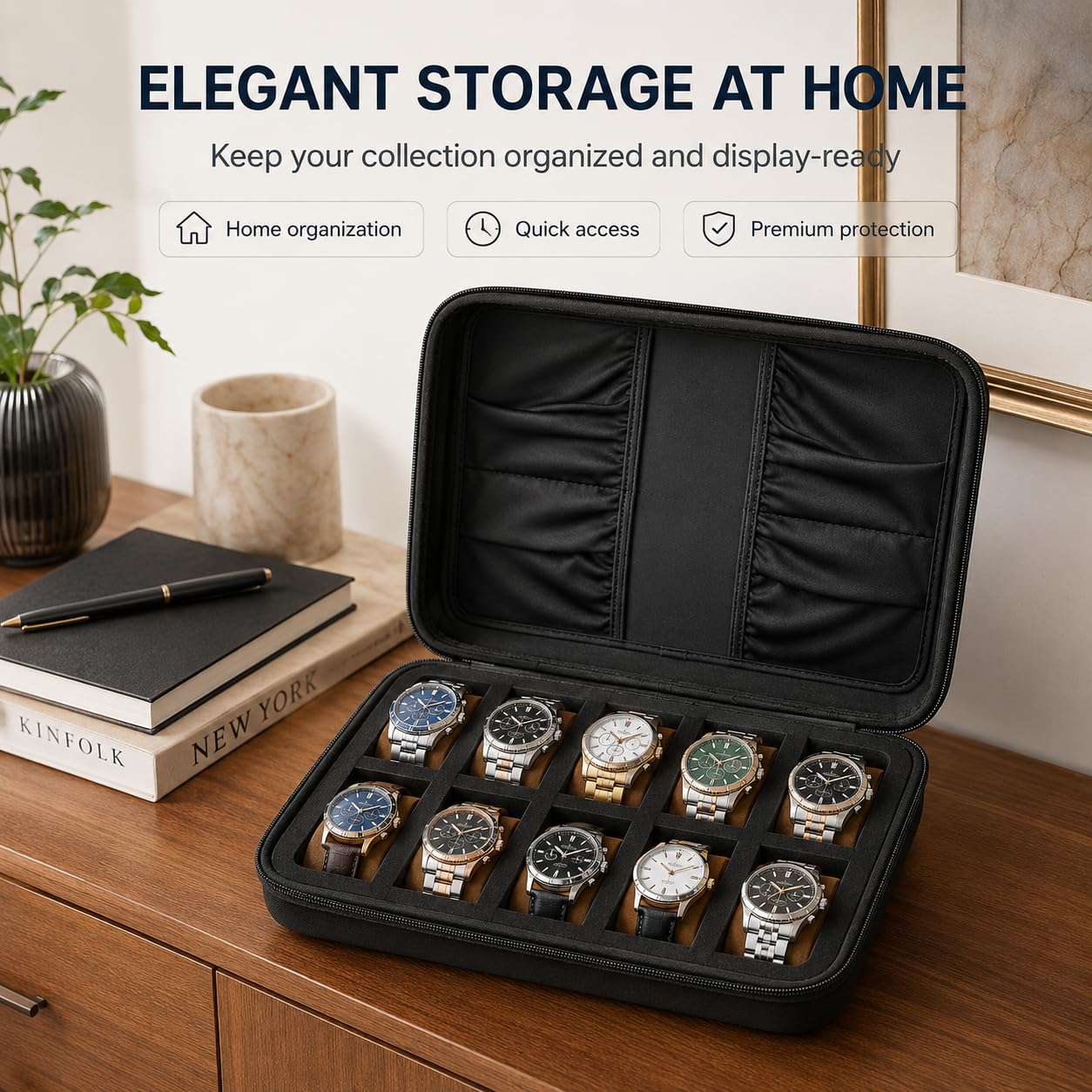 Comecase 10 Slot Watch Case for Men Women, Portable Travel Watch Organizer view 8