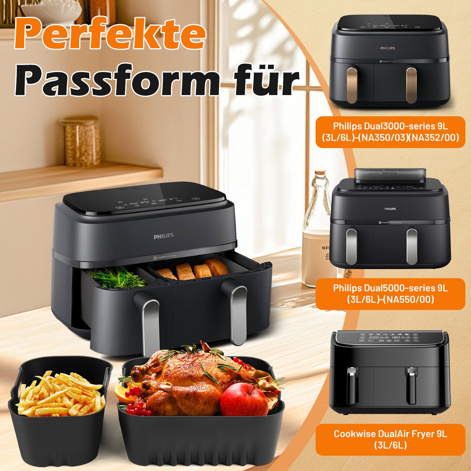 Heißluftfritteuse Zubehör für Philips Dual Basket Airfryer