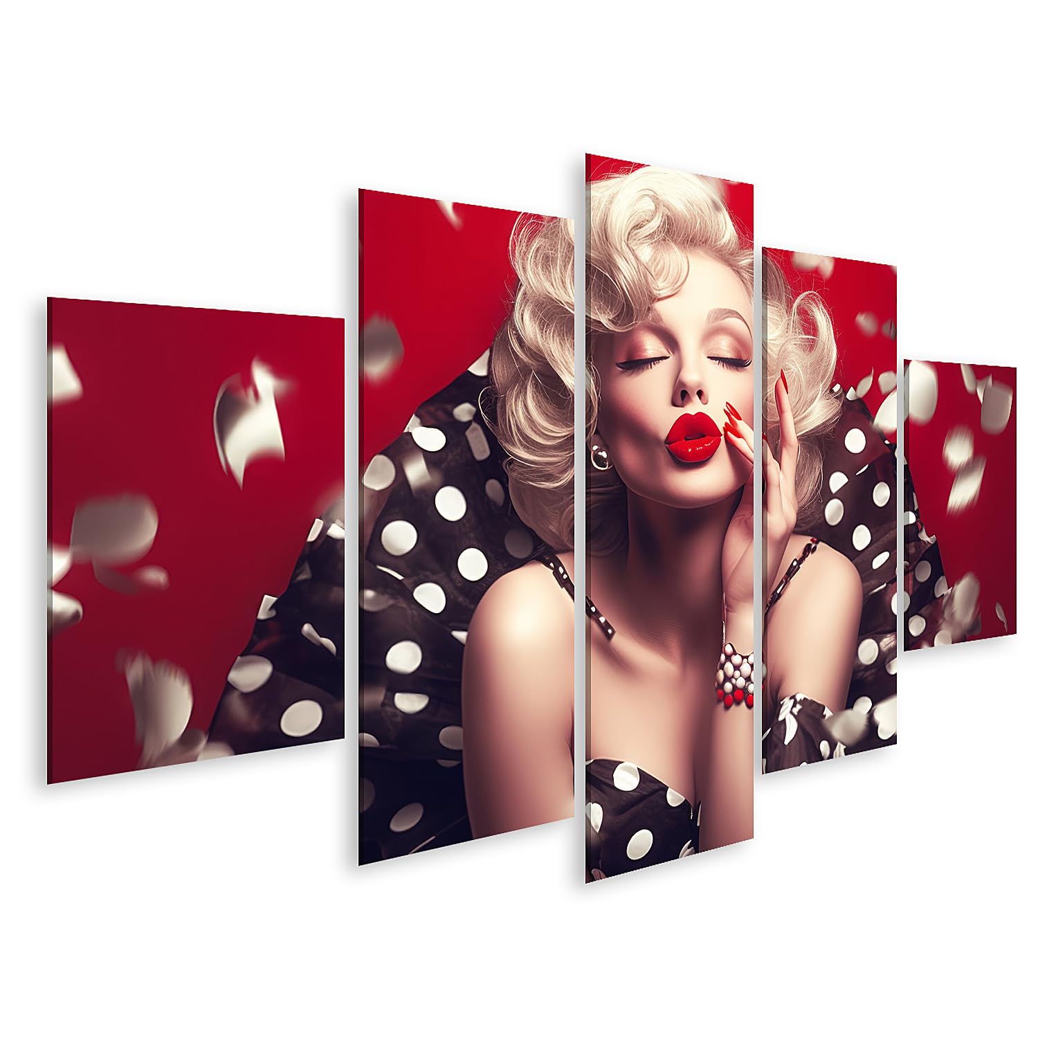 islandburner Quadro su tela Marilyn Monroe Retro Glamour con labbra rosse e abito a pois per camera da letto fan del cinema parrucchiere immagini murali poster