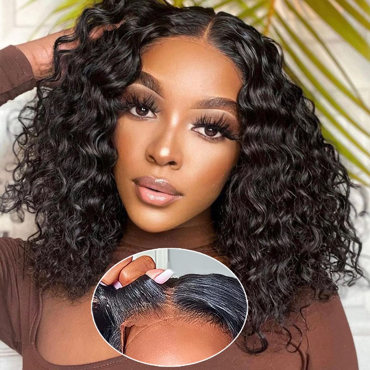 Glueless Wigs Human Hair Pre Plucked with Baby Wear and Go for Beginners Deep Wave Bob Wig No Glue Cut 4x4 Lace Closure Black Women 14 Inch