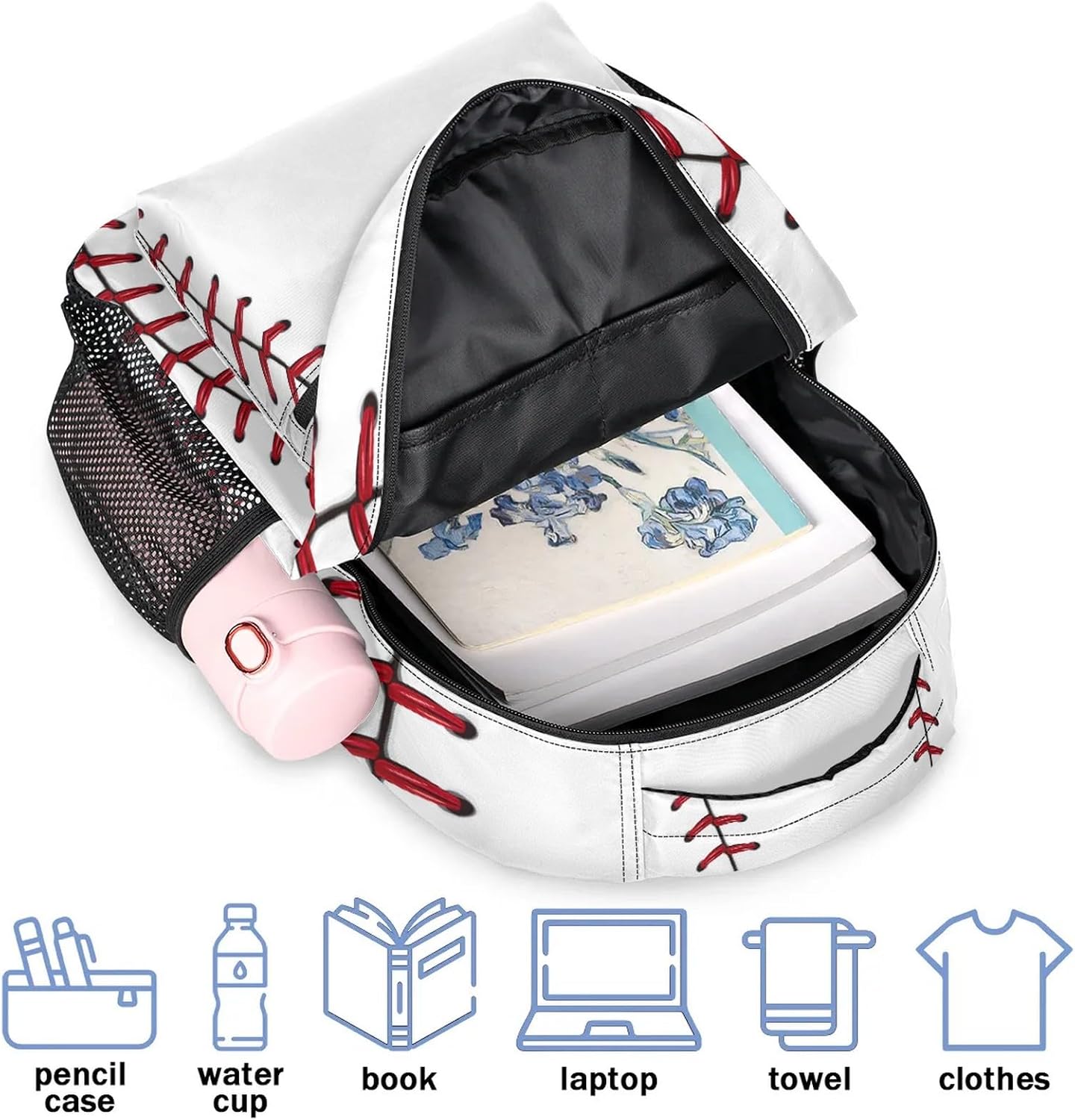AUUXVA Baseball Stitches Laptop Backpack Kids Girls Boys Bookbag School Travel Tablet Back Pack Students Schoolbag For Elementary Junior High School College Hiking Fits 13 14 14.5 Inch