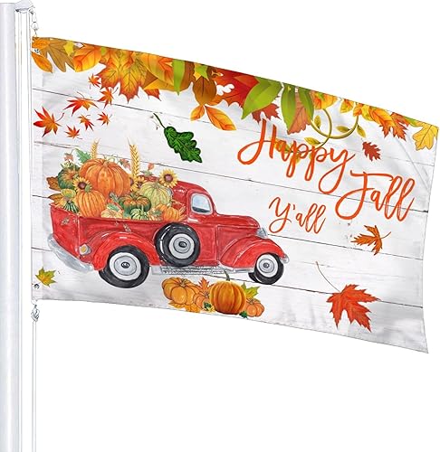 Miniatura 2 de Bandera de Feliz Otoño Y'All de 3 x 5 pies, para interiores y exteriores, calabaza, coche, granja, dormitorio, brisa, jardín, casa, decoración del