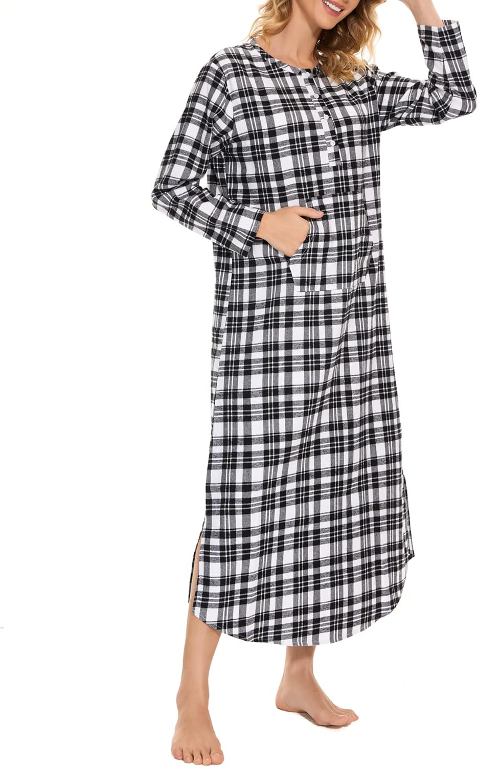 Zerbala Long Flannel Nightgown for Women Long Sleeve Plus Size - Image 3