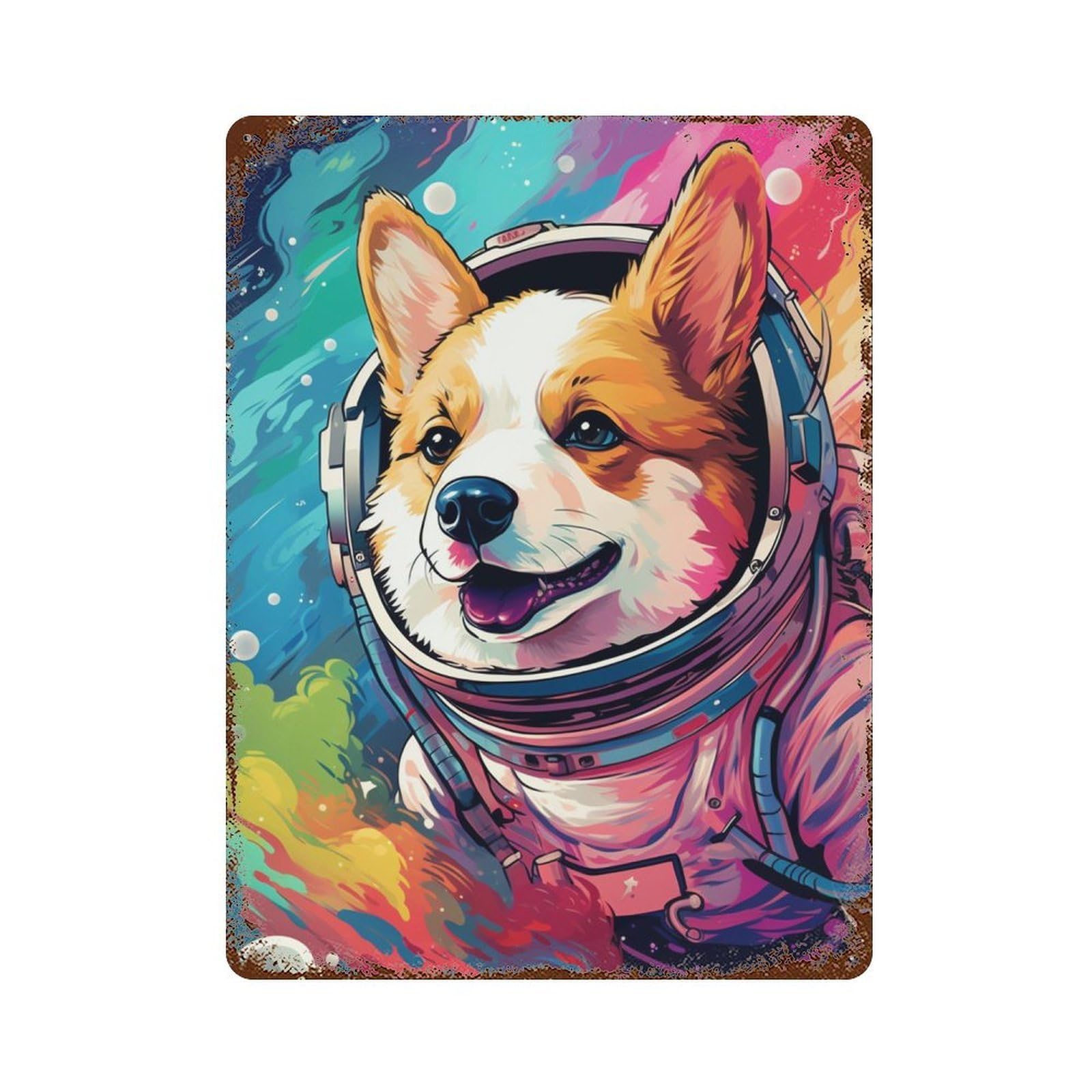 Corgi Astronaut in Space -16 Decorative Tin Sign 15.7"x11.8", Retro Wall Decor for Garage, Pub Or Kitchen