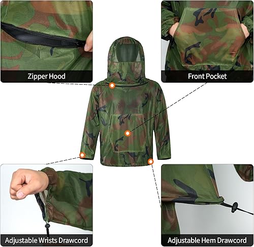 Vista 17 de LOOGU Conjuntos de mosquitos, pantalones de red y capucha de malla ultrafina, con pesca, senderismo, camping y jardinería Loogu Super Tree Camo