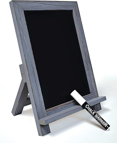 Better Office Products Letrero enmarcado de pizarra de mesa, 9.5 x 14 pulgadas, marco de madera rústica, pequeña pizarra magnética con reborde