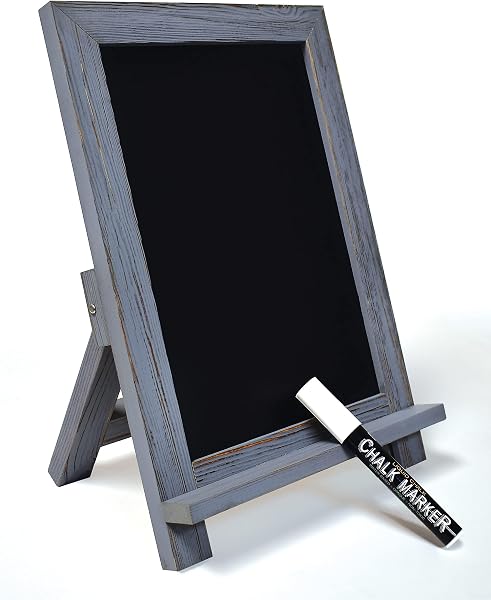 Framed Tabletop Chalkboard Sign, 9.5 x 14, Rustic Wood Frame, Small Magnetic Chalkboard with Built-in Ledge, Folding Sta