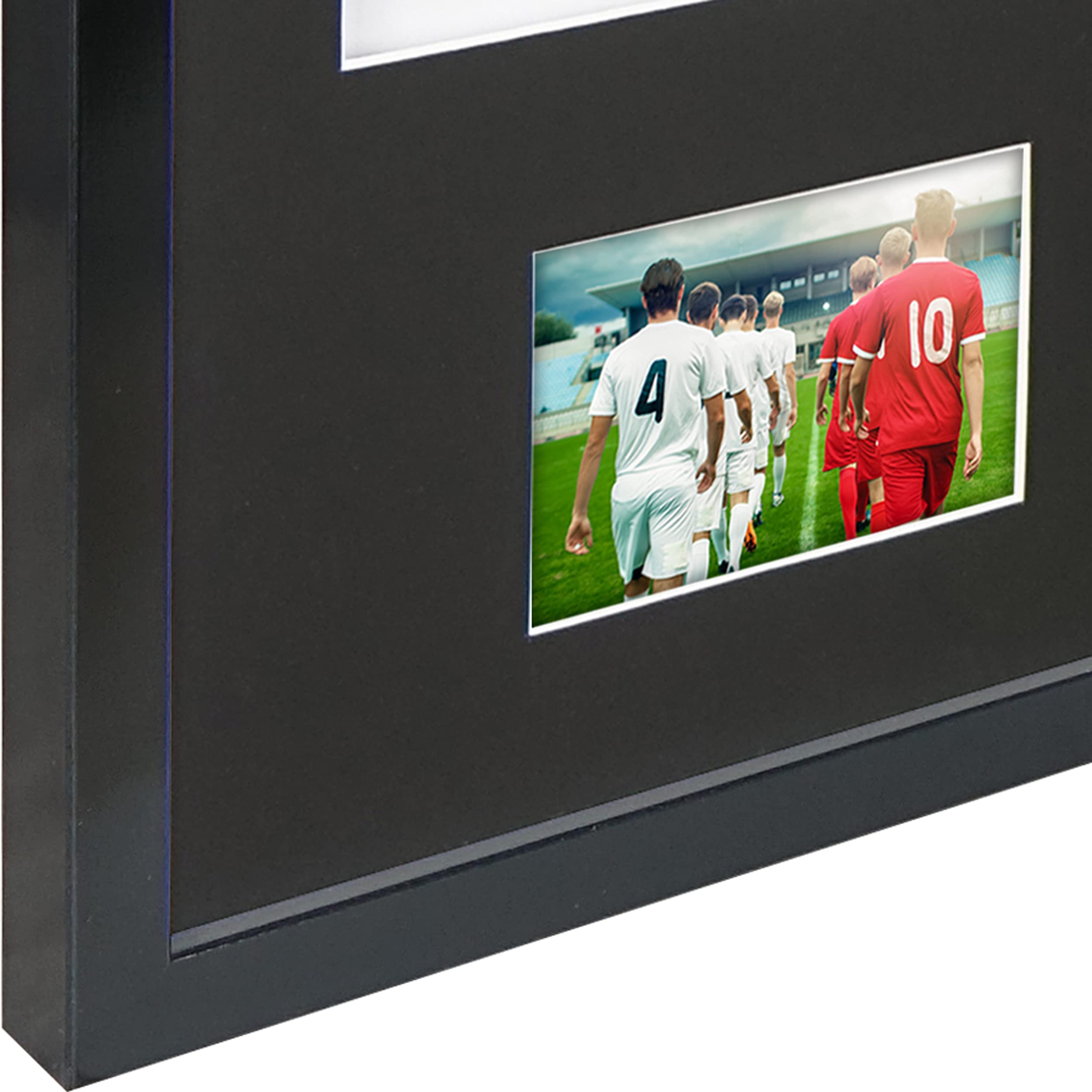 Vivarti DIY Junior 3D montado + doble apertura camisa deportiva marco A1 59,4 x 84 cm – marco negro brillante, soporte negro, tarjeta de respaldo blanca