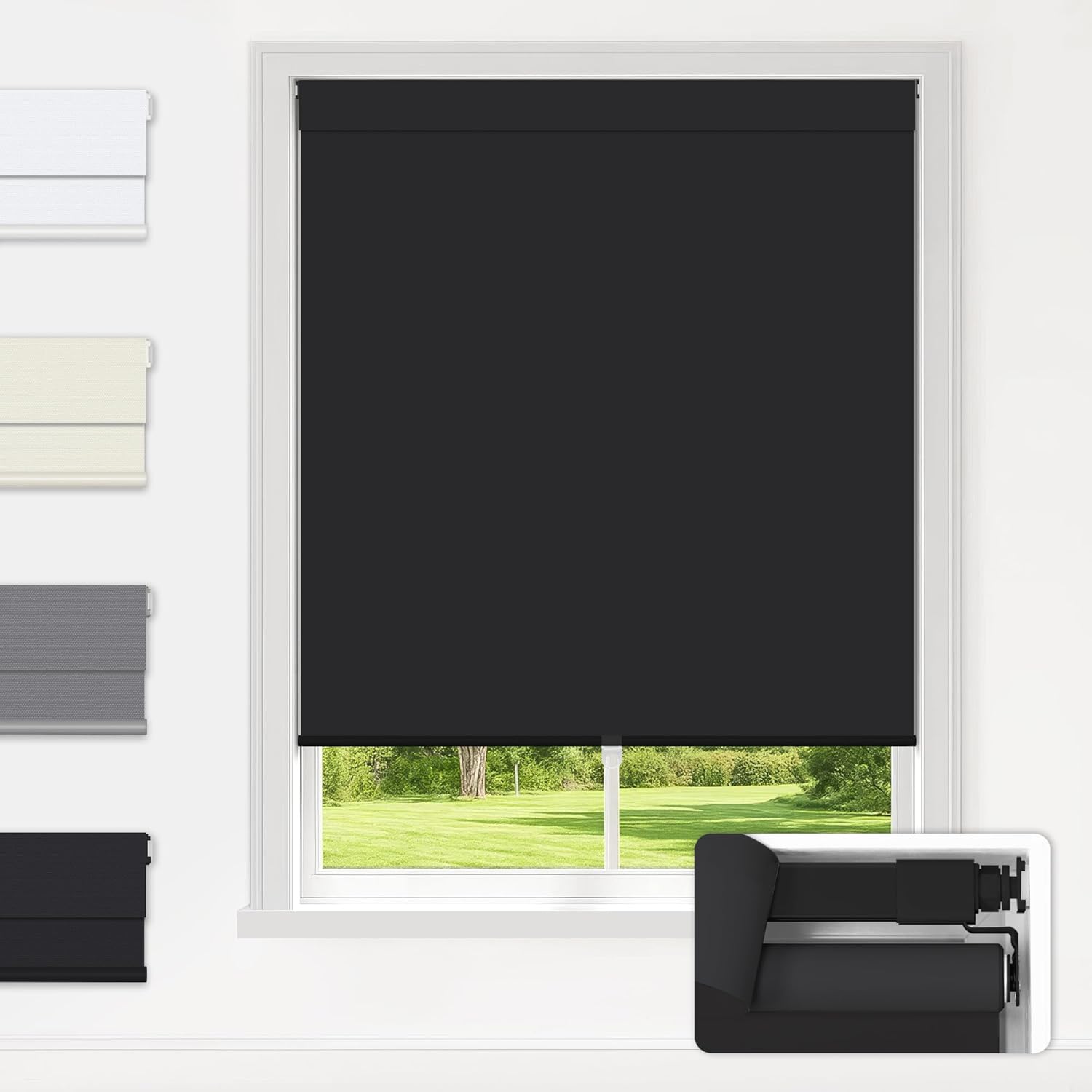 LazBlinds No Drill Blinds for Indoor Windows, Blackout Roller Shades, Cordless Window Blackout Blinds, Thermal Insulated Fabric UV Protection, for in Home and Office, 22" W x 72" H, Black Blackout-black 22" W x 72" H