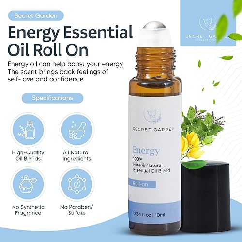 Miniatura 2 de Aceite esencial energético roll-on (0.3 onzas líquidas), mezclas de aceites esenciales de incienso para aromaterapia, masaje, impulso de energía,