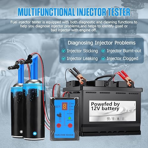 Miniatura 3 de Kit de limpiador de inyector de combustible actualizado con 2 adaptadores universales y 2 limpiadores de descarga dedicados, 8 modos de pulso,