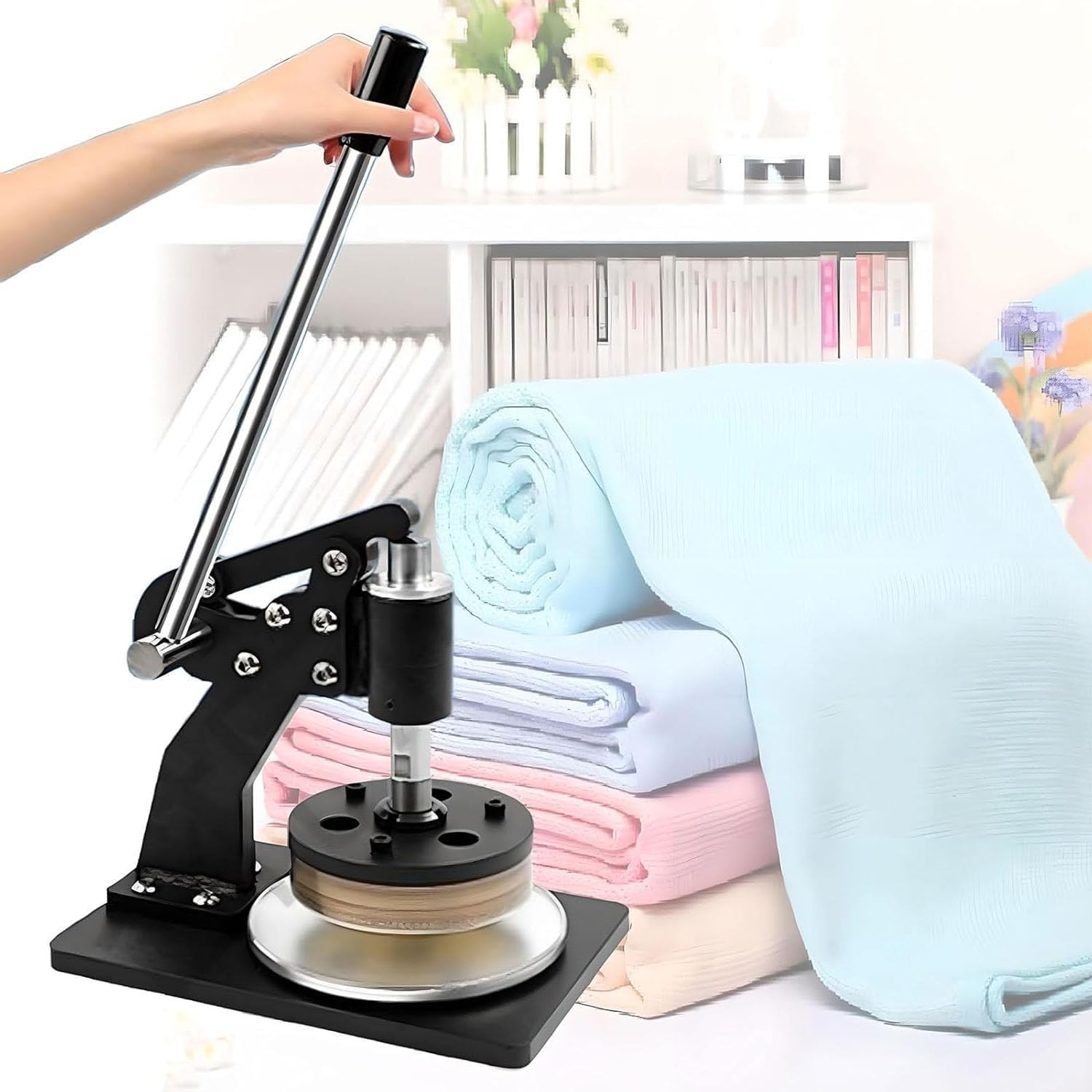 Nóż do ręcznego dociskania, 100 cm², okrągły obcinak do tkanin, nóż do ręcznego dociskania, tarcza do tkanin, grubość cięcia: 0,1-10 mm, do bawełny, lnu, wełny, skóry, jedwabiu
