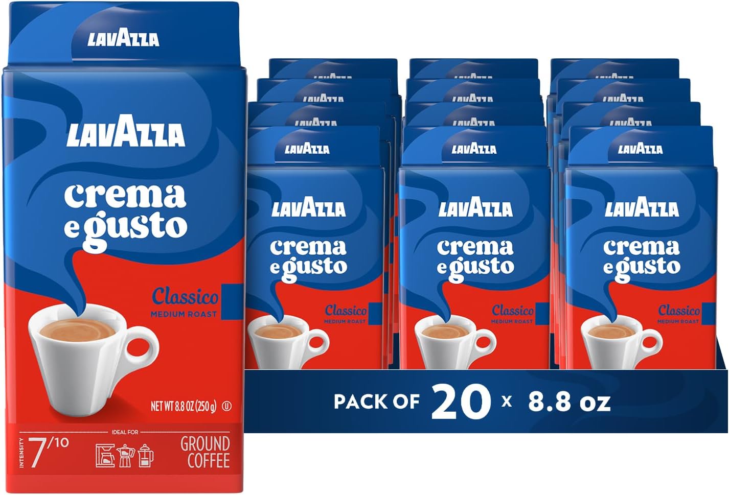 - Crema e Gusto Ground Coffee, Medium Roast, Arabica and Robusta Blend, 8.8 oz Brick (Pack of 20)