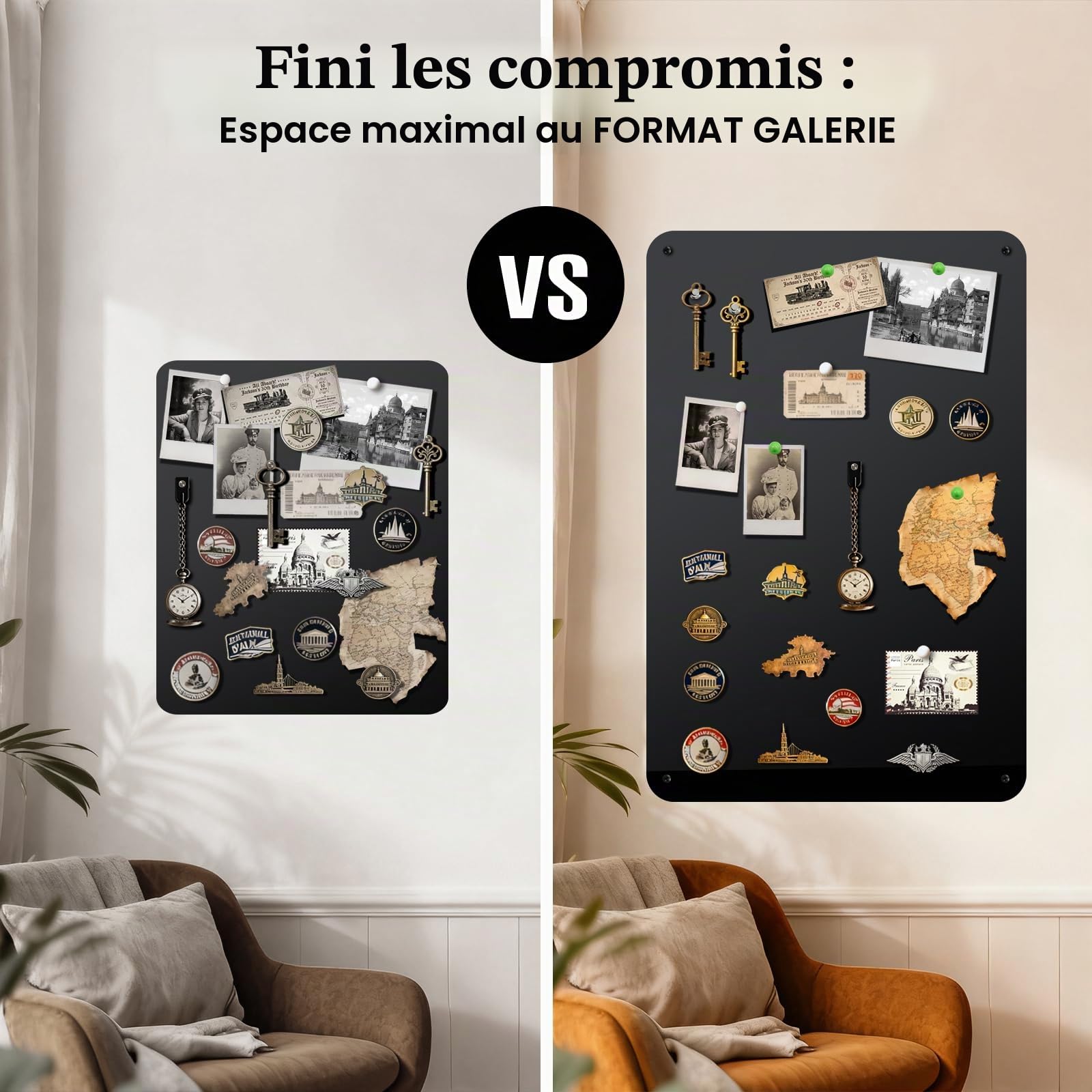 Tableau Magnétique Mural Noir: 40x60cm Grand Pêle-Mêle Photo Métal & Ardoise Cuisine | Panneau Aimanté Mat Compatible Marqueurs Craie pour Collectionneurs Souvenirs & Bureau