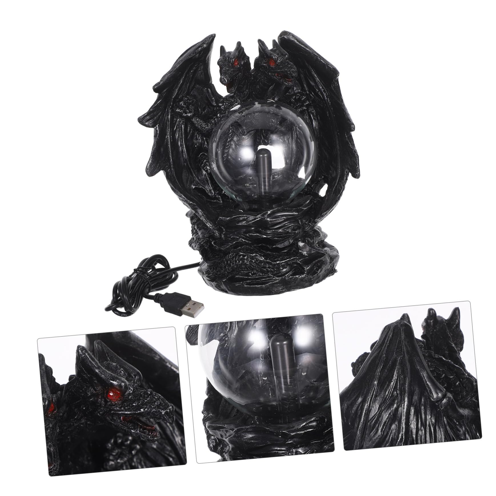 BESTYASH Lampada Palla di Plasma Drago Nero in Resina con Illuminazione Colorata Usb, Design Fantastico per Decorazioni Halloween, Setup Plug-and-play ed Efficienza