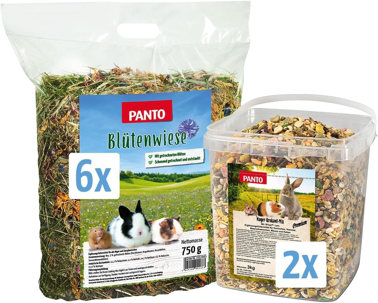 PANTO Rundum-Set für Nager – Nager-Krokant-Mix & Blütenwiese Heu im Bundle | Kombiset aus abwechslungsreichem Knuspermix & rohfaserreichem Blütenheu – Rundumversorgung für alle Nagerarten