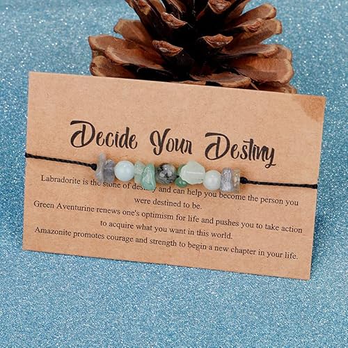 Pingyongchang Healing Crystal Stone Beads Strand Card Bracelets Love Yourself/Believe You Can Good Meaning Adjustable Braided Rope Bracelets For Women Men Yoga Jewelry Friendship Gift-Gray #TOP5