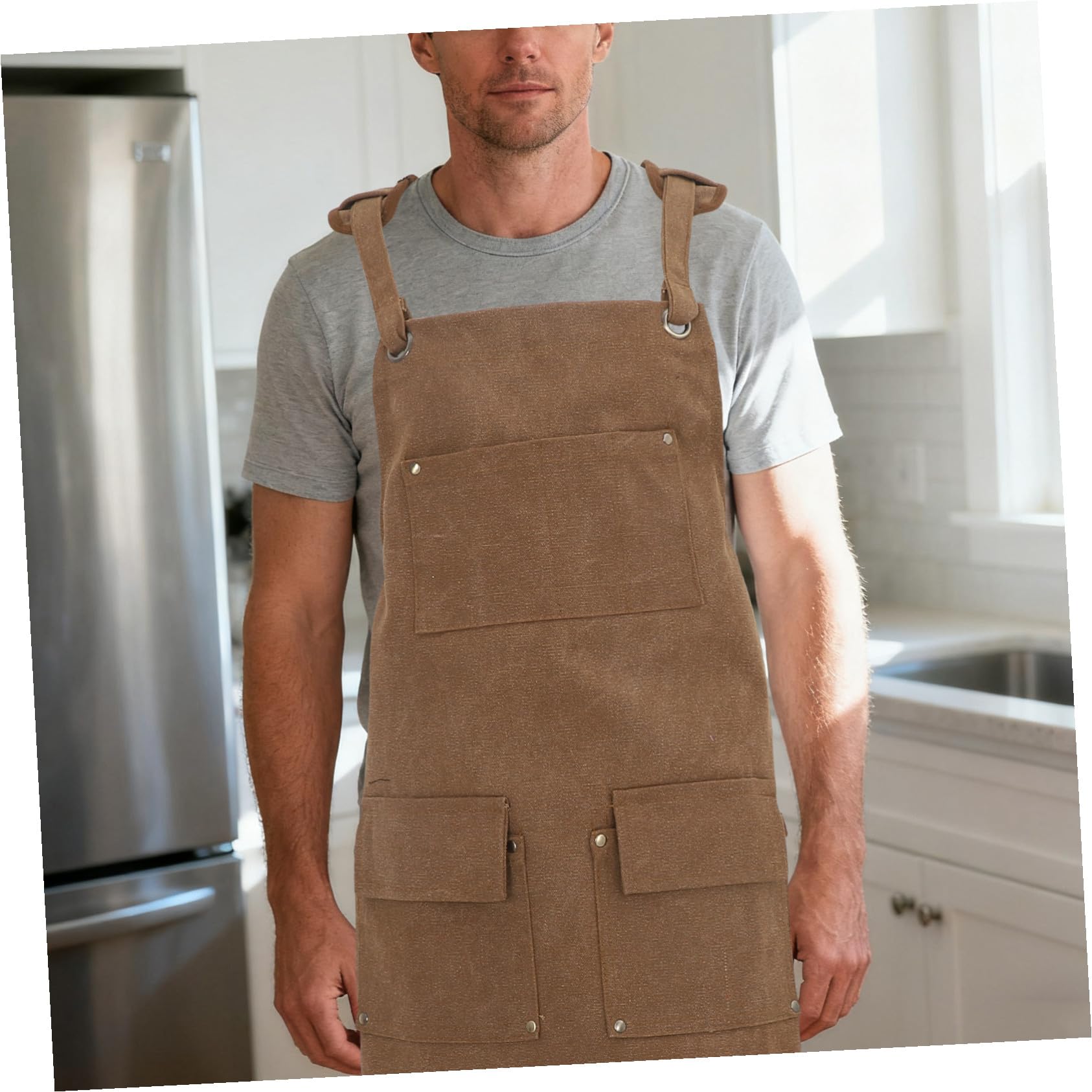 Delantal de Lona para Trabajo con Bolsillos Múltiples Tirantes Ajustables y Protección Completa para Carpintería Jardinería y Taller Unisex
