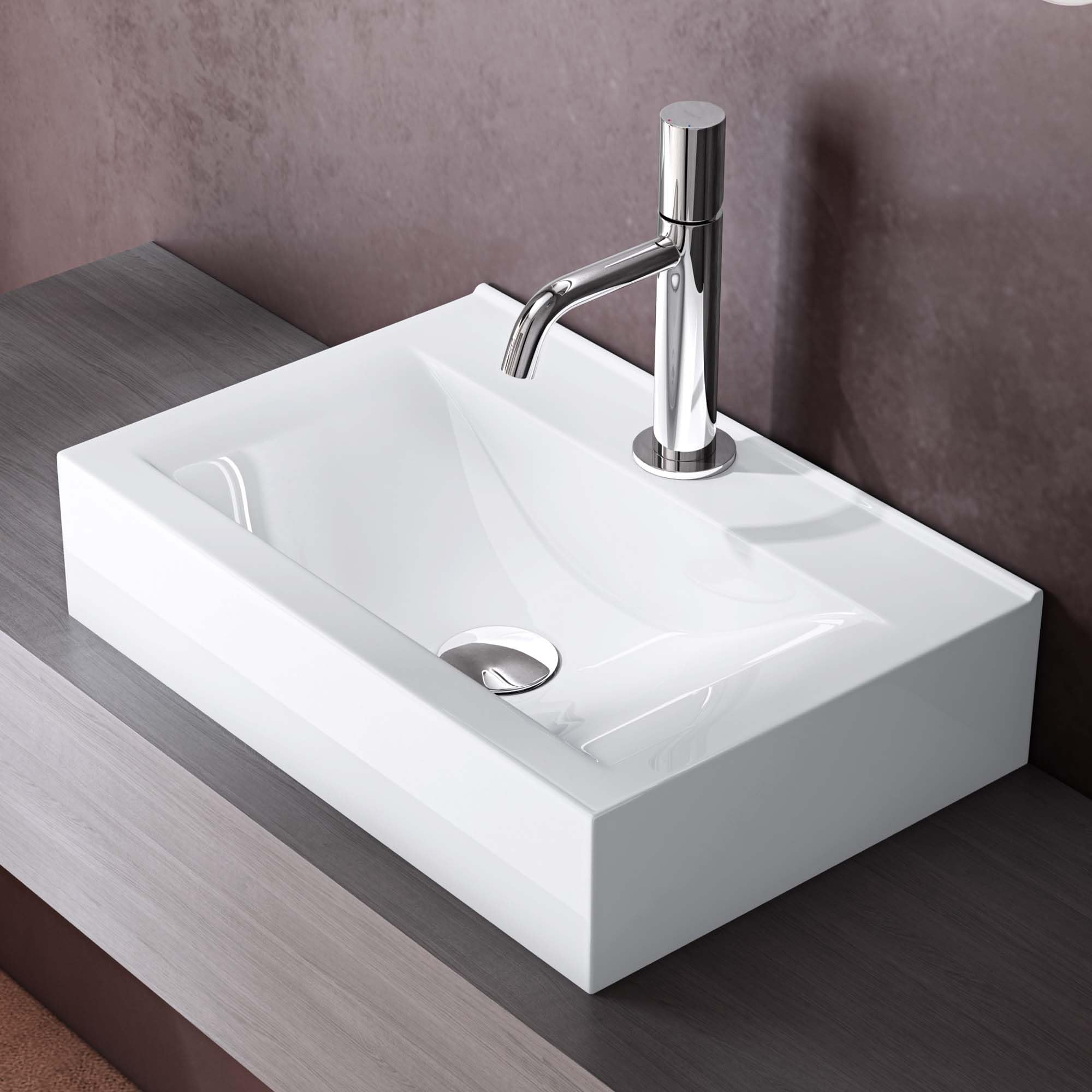 doporro Lavabo da Appoggio Lunghezza 45cm, Lavandino Bagno Rettangolare in Ceramica Nano Rivestimenti Brüssel118C, Bianco Lucido