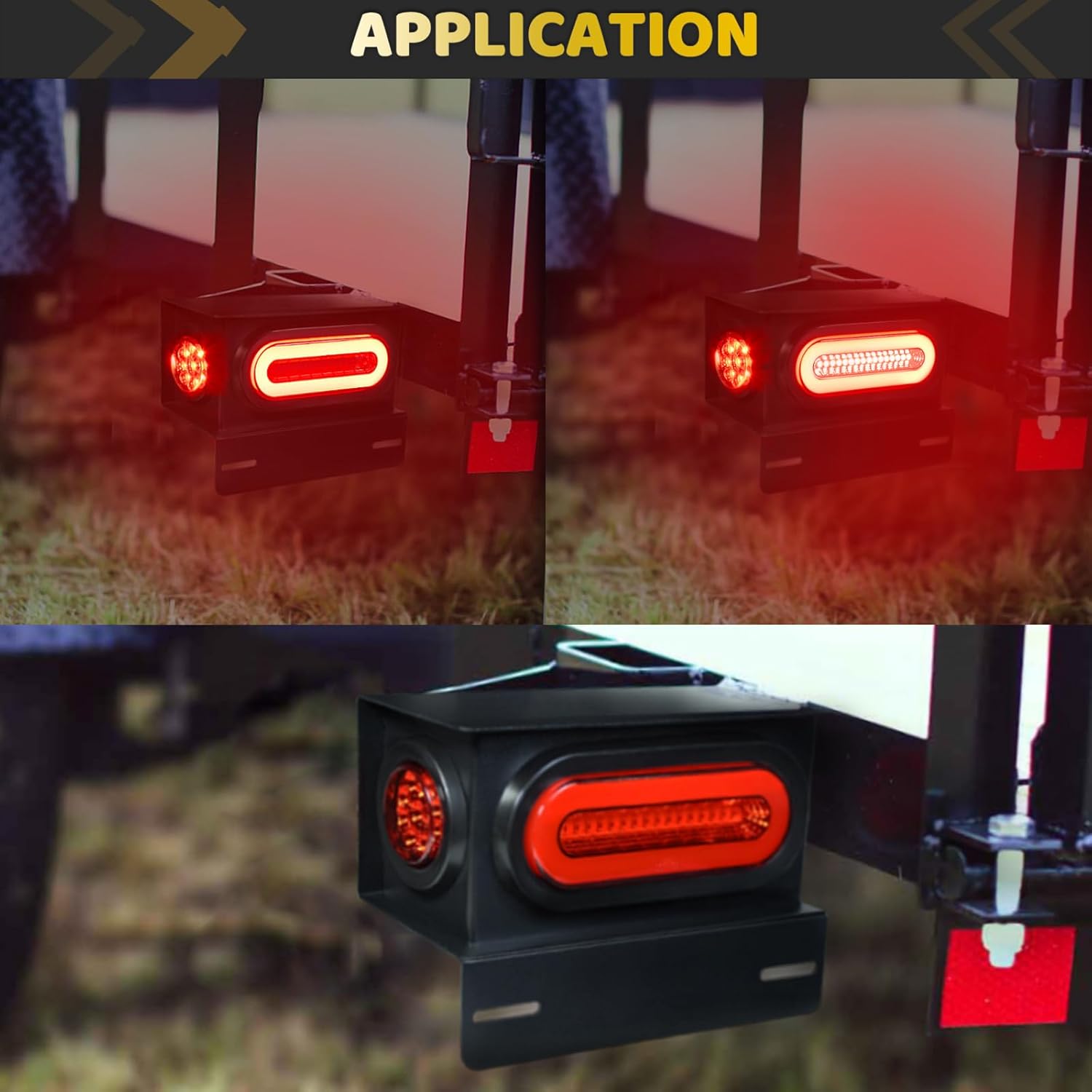 2Pcs Trailer Halo Lights Steel Box Housing w/6 inch Oval 52 LEDs Stop Turn Tail Lights & 2 inch 9 LEDs Side Marker light w/License bracket submersible waterproof IP67,DC 12V(6" Red LED+2" Red LED)