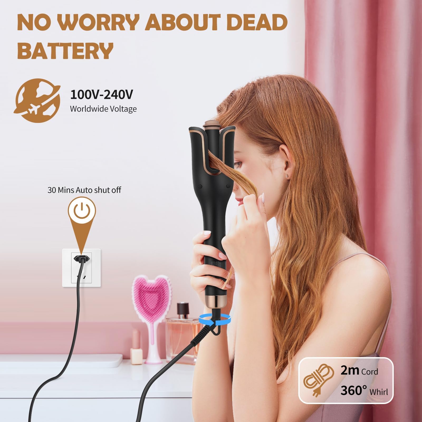 Boucleur à Cheveux Automatique, Fer à Boucler avec 4 Températures Réglables, Anti-Brûlure, Chauffage Rapide, Revêtement Céramique, Facile à Utiliser pour Cheveux Courts et Longs