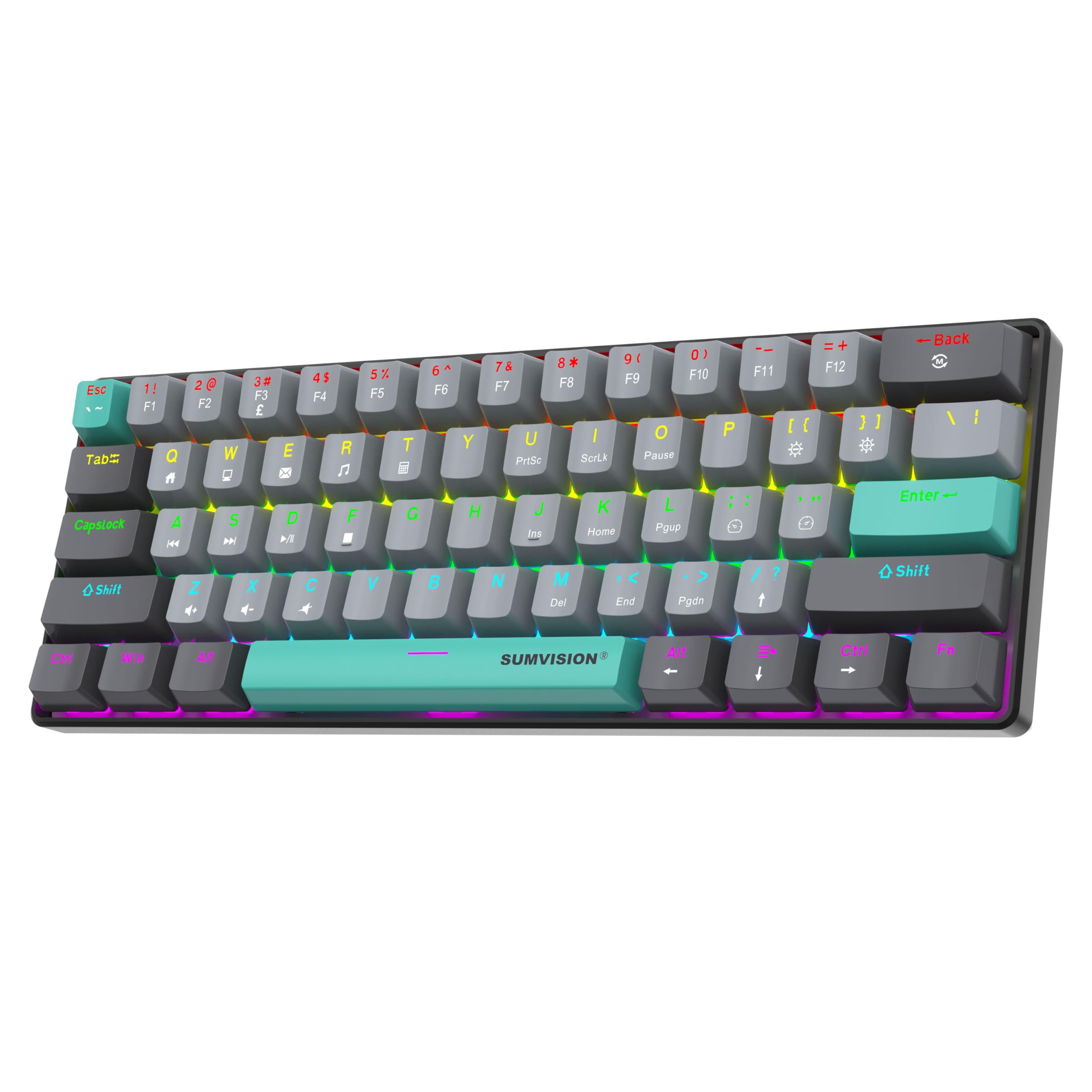Sumvision Seeker Destroyer II 60% Mechanical Gaming Keyboard Red Switch Compact RGB Backlit (19 Modes) Anti-Ghosting