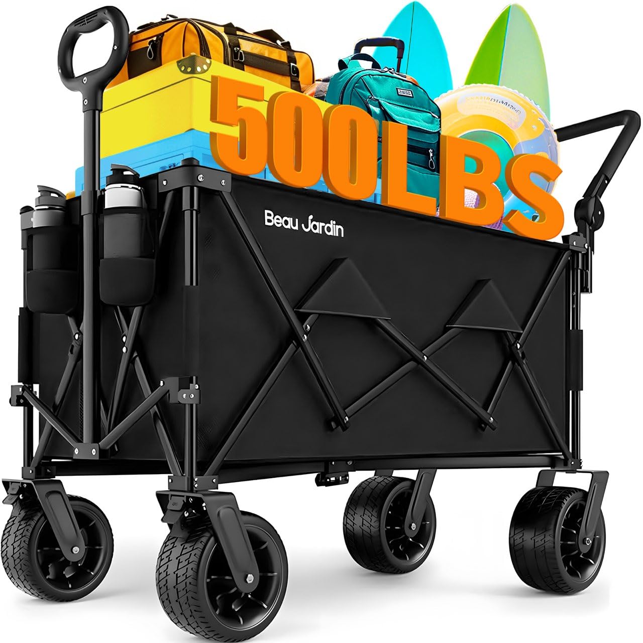 Chariot Pliable à Roulettes BEAU JARDIN pour Camping et Plage