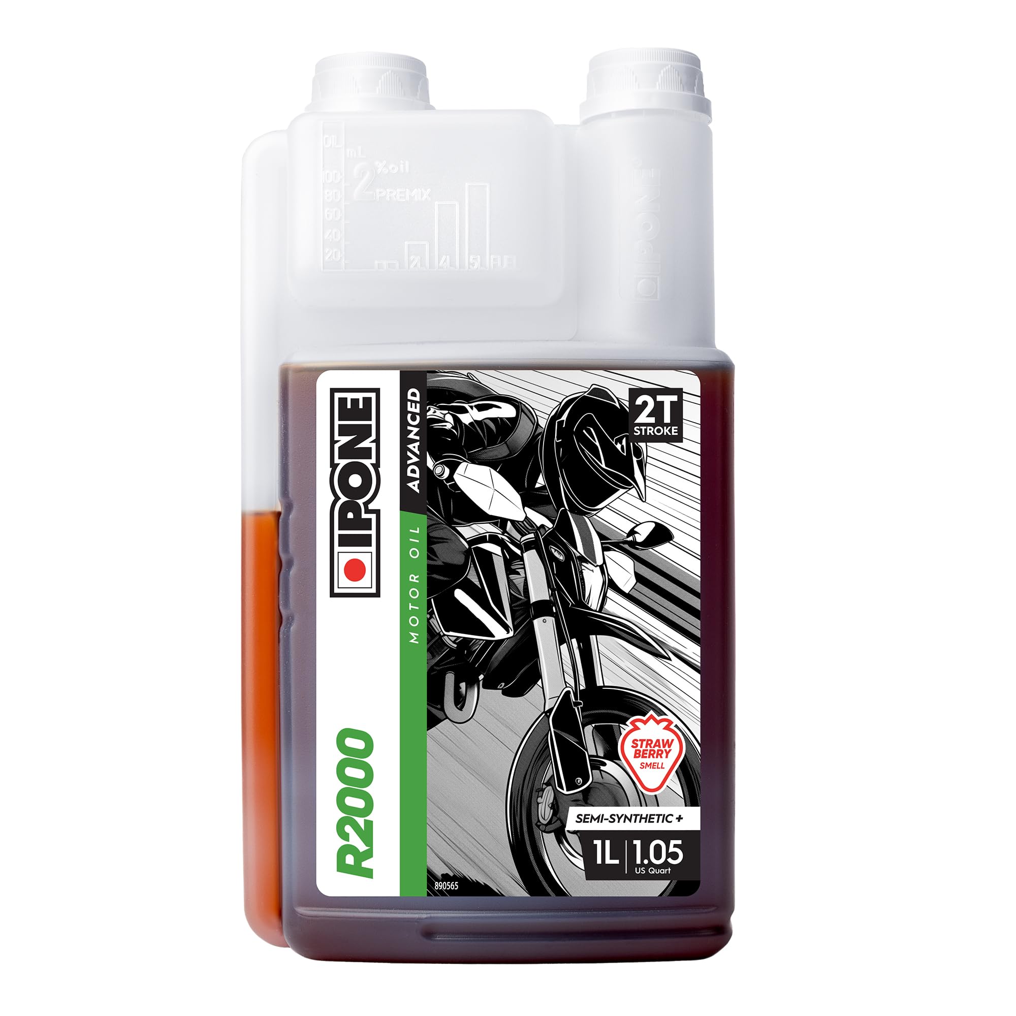 IPONE – Motoröl ZT Motorrad R2000RS – Teilsynthetisch auf Esterbasis – Hochwertiger Schmierstoff – 1 Liter Dosierkanister, Erdbeere, 1L