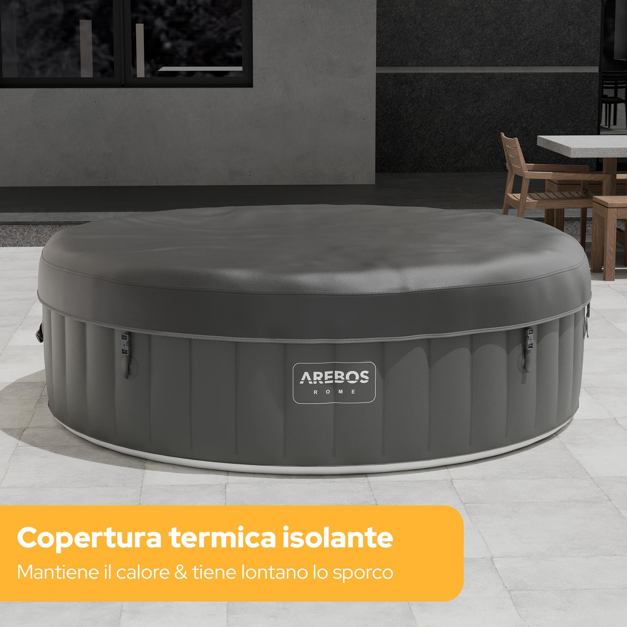 Arebos Vasca Idromassaggio Gonfiabile ⌀ 208 cm | Spa per Interni ed Esterni | 6 Persone | 1000 L | Rotonda | Whirlpool Gonfiabile