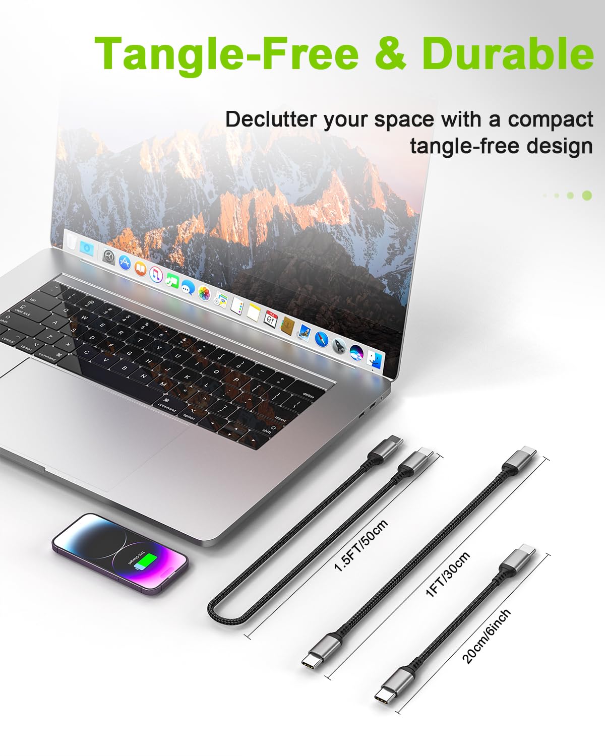 Kurzes USB-C-auf-USB-C-Kabel, 4,8 m, 2 Stück, Typ-C-Ladekabel, schnelles Aufladen, geflochtenes USB-C-auf-C-Kabel, kompatibel mit iPhone 16/15 Pro Max, Samsung Galaxy S24, S23, MacBook Pro