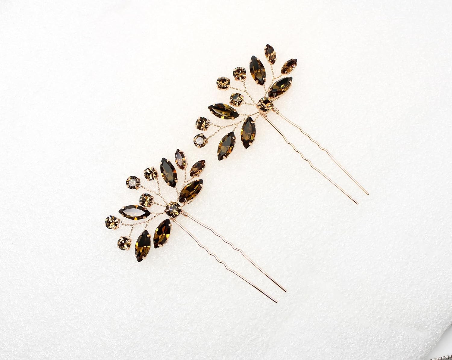 Faship Smoked Topaz Chocolate Brown Floral Hair Pins Accessories 2 Pcs