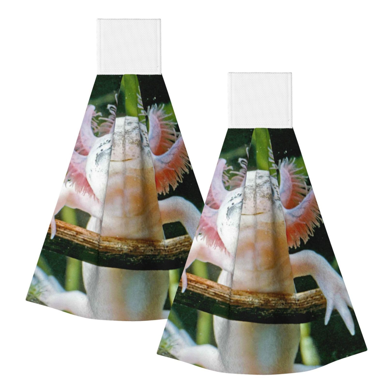 DOPKLNA Axolotl, 2 Pcs Hanging Coral Fiber Hand Towels for Bathroom, Absorbent Kitchen Towels