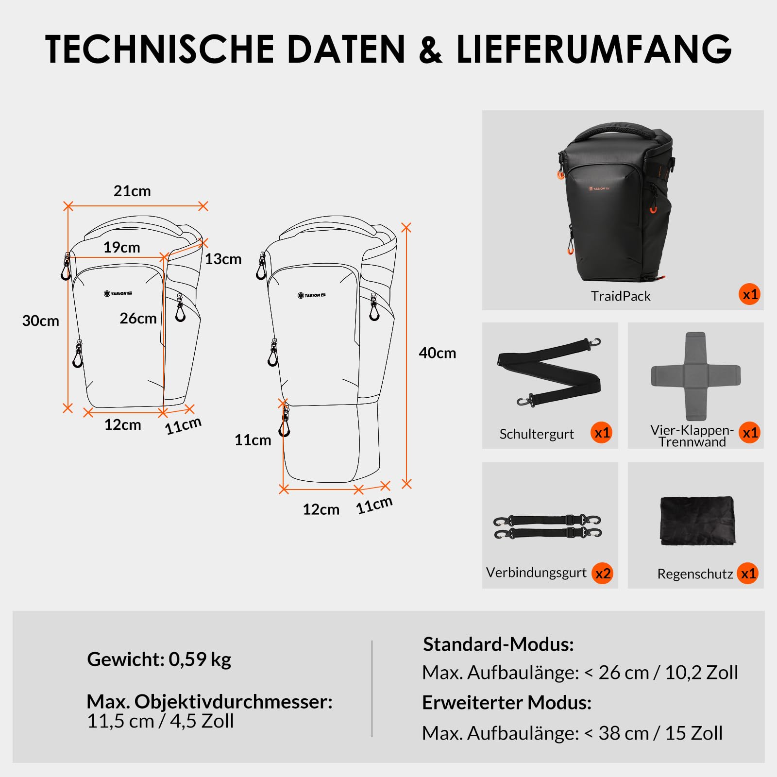 TARION Kameratasche Speigelreflex DSLR mit Erweiterbar Kapazität Triad Pack | Kompakte Kamera Umhängetasche für SLR Systemkamera Wasserdicht Schultertasche Camera Bag für Reise und Alltag