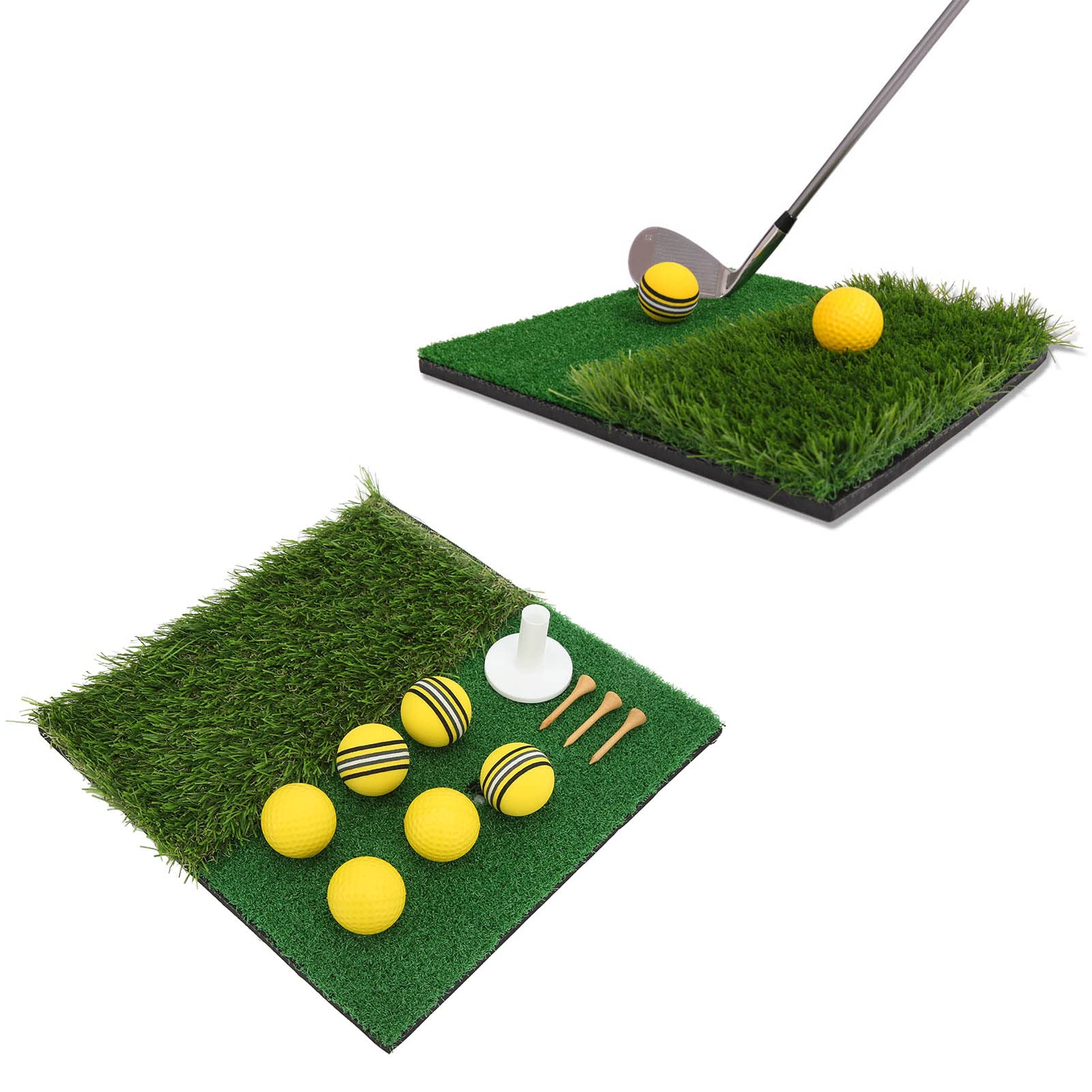 Golf Abschlagmatte 30x30 cm/Übung Training Matte/Übungsmatte inklusive Gummi Tee/ideal zum Golf-Schlagtrainingshilfen, Rasenmatte zum Golf-Üben für den Heimgebrauch oder den Außenbereich im Hint