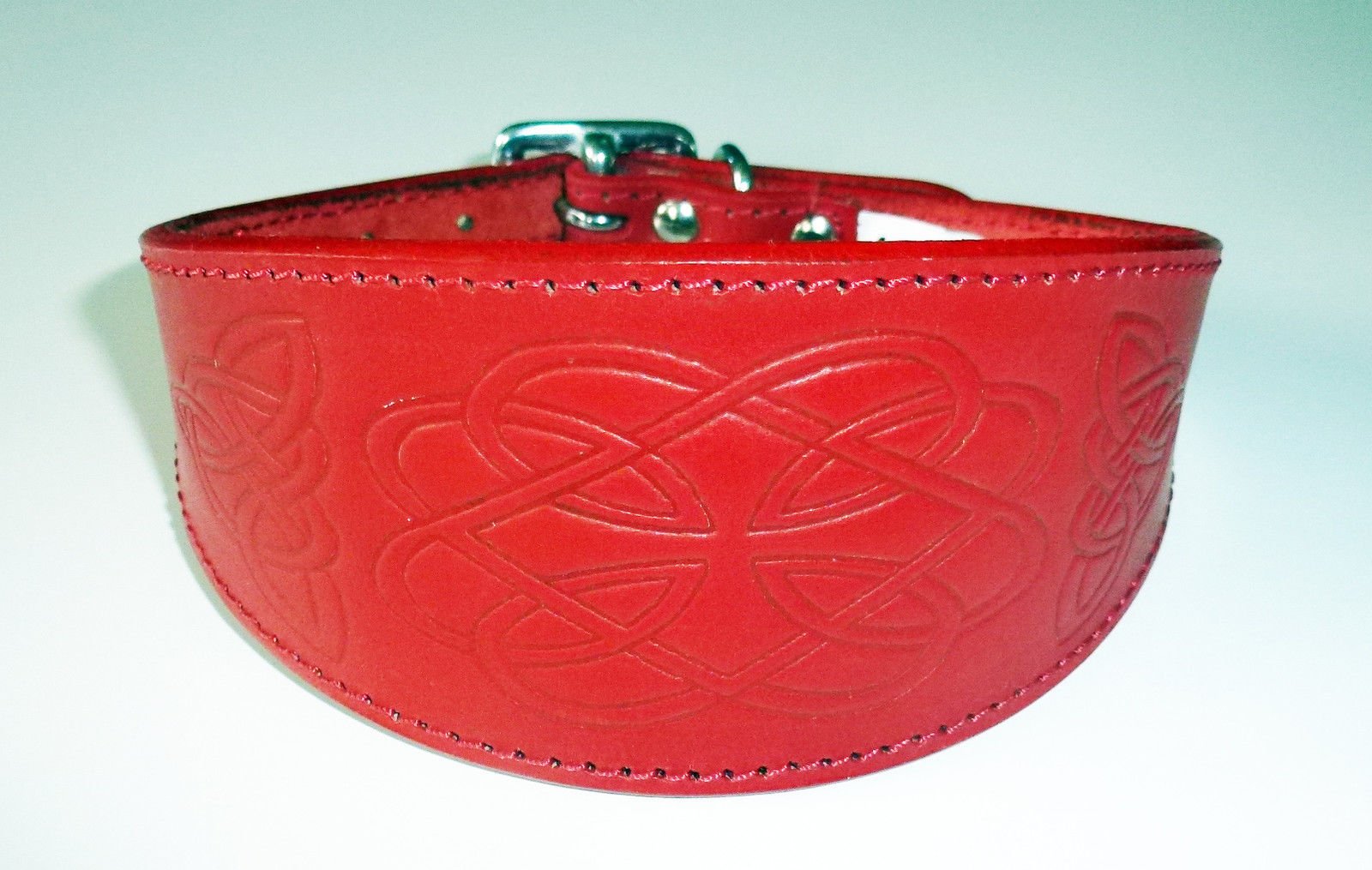 Leather Padded Hound Collar With Celtic Design (16-20, Red)