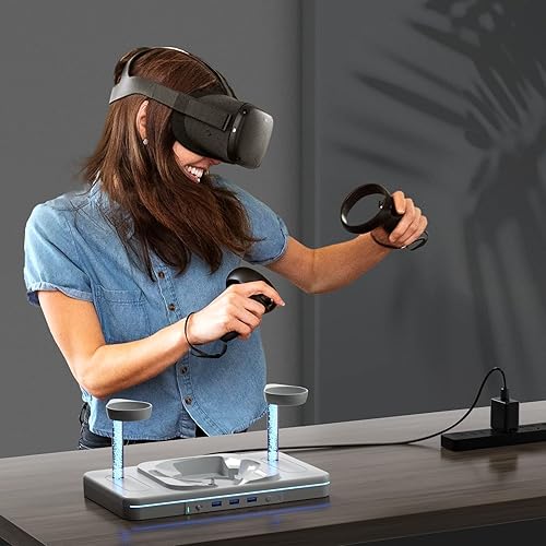 Miniatura 7 de Base de carga VR para Oculus Quest 2Meta Quest 2, accesorios de realidad virtual estación de carga con 2 baterías recargables compatible con luces