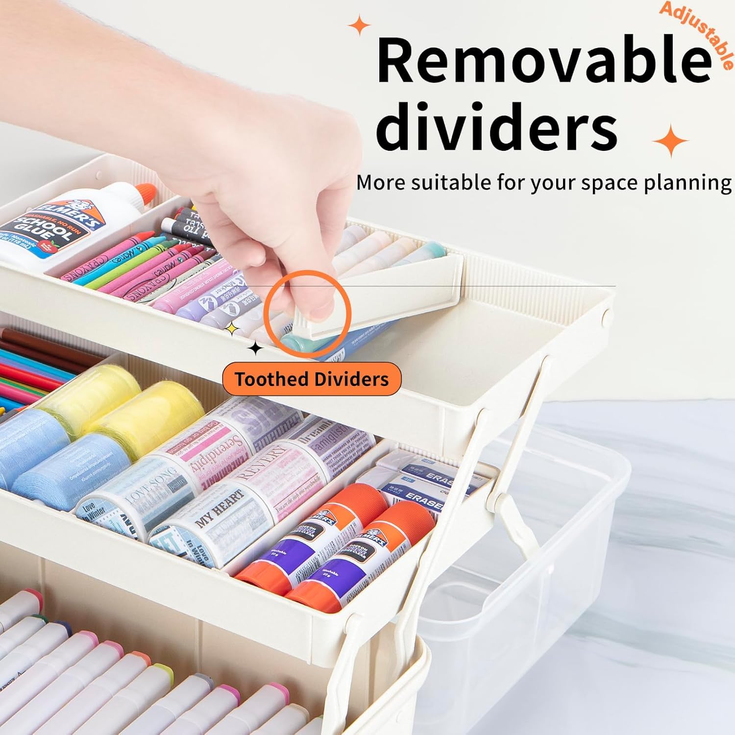 Organisateurs polyvalents à 3 couches avec séparateurs réglables, boîte de rangement portable, étui pliable pour médicaments, outils, couture (blanc, taille L)
